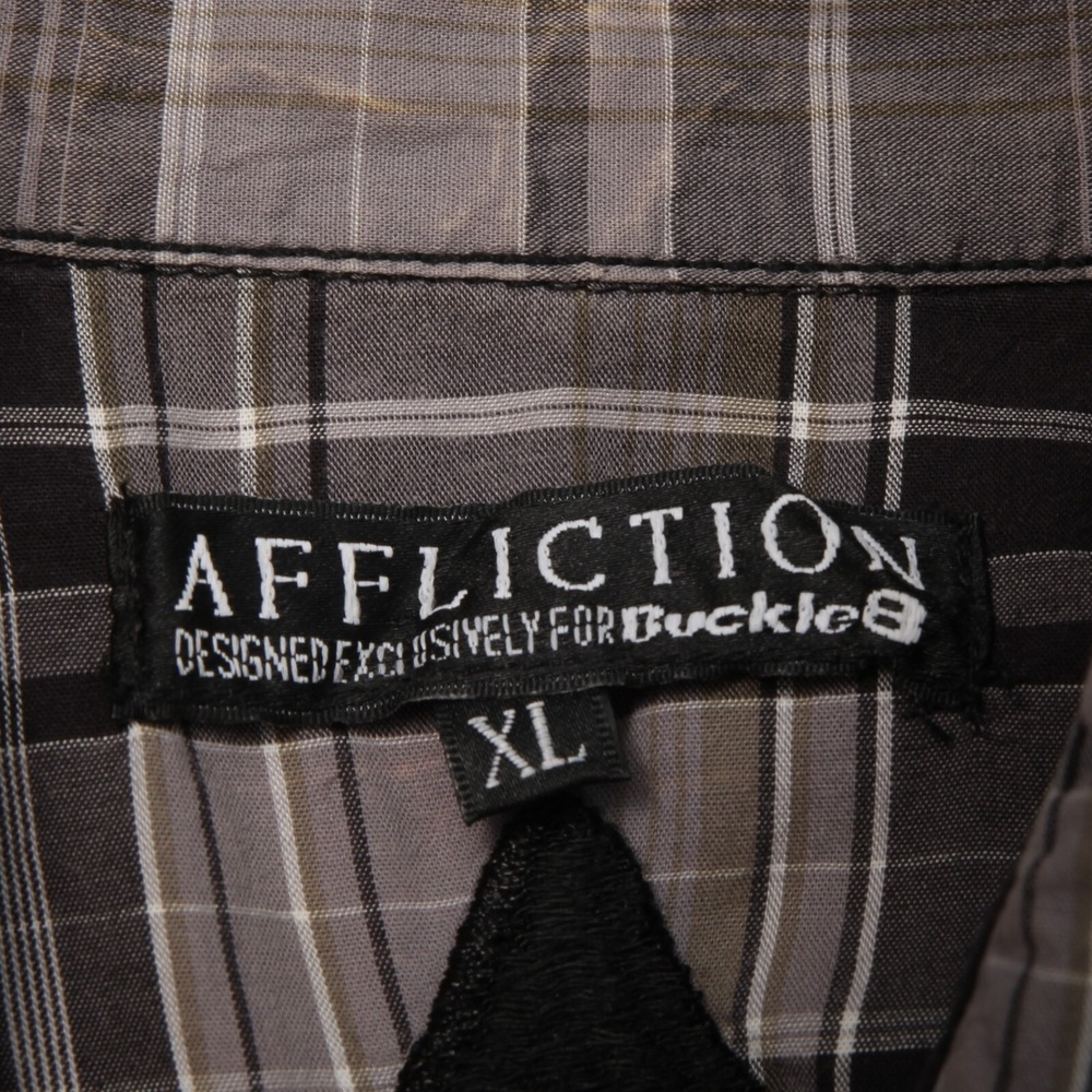 Affliction Shirt Mens Extra Large Gray Plaid Embroidered Skull Pockets * - Picture 6 of 12